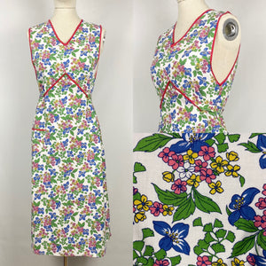 1940s Floral Cotton Pinny - Would Make A Great Summer Dress - Bust 32 33 34 *