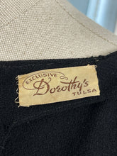 Load image into Gallery viewer, Original Late 1930&#39;s Inky Black Wool Dress with Zip Sleeves and Plunging Neckline by Dorothy&#39;s of Tulsa - Bust 40 42
