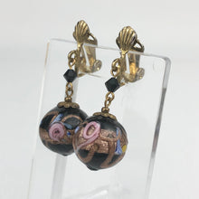 Load image into Gallery viewer, Vintage Black Wedding Cake Glass Clip On Earrings
