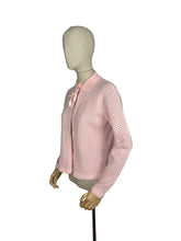 Load image into Gallery viewer, Original 1950&#39;s Pink Machine Knitted Bed Jacket with Satin Bow Tie - Sweet Cardigan - Bust 36
