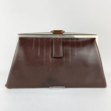 Load image into Gallery viewer, Original 1930s Chocolate Brown Leather Clutch Bag - Art Deco Design
