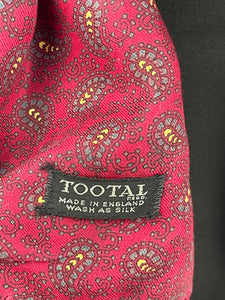 Vintage Red Artificial Silk Scarf with Grey and Yellow Paisley Print by Tootal