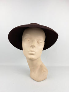 Original 1930s Chocolate Brown Felt Hat - Classic Shaped Piece
