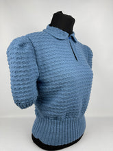 Load image into Gallery viewer, Reproduction 1940s Hand Knitted Jumper in Soft Blue with Smart Collar - Bust 38&quot;
