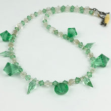 Load image into Gallery viewer, Original 1940s 1950s Green and Clear Faceted Glass Graduated Bead Necklace
