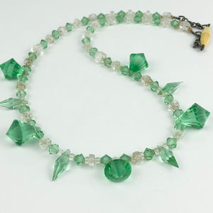 Original 1940s 1950s Green and Clear Faceted Glass Graduated Bead Necklace