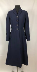 Late 1940s or Early 1950s Blue Self Striped Wool Fit and Flair Coat - Bust 36 38