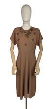 Load image into Gallery viewer, Original 1940’s Cafe Au Lait Crepe Dress with Bronze Beading - Perfect For Day or Evening Wear - Bust 36
