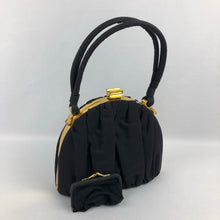 Load image into Gallery viewer, 1940s Black Grosgrain Bag with Gold Frame and Matching Purse - Made by Ingber
