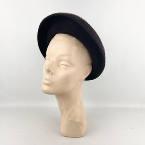 Original 1930's or 1940's Dark Brown Felt Hat by Jacoll with Net Trim *