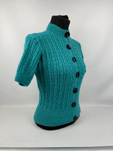 1930's Reproduction Knitted Cable Jacket with Large Buttons - Beautiful 1930's Style Cardigan in West Yorkshire Spinners Wool - Bust 34 35 36