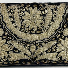 Load image into Gallery viewer, Vintage Black Velvet Evening Bag with Metallic Gold Embroidery
