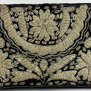 Vintage Black Velvet Evening Bag with Metallic Gold Embroidery