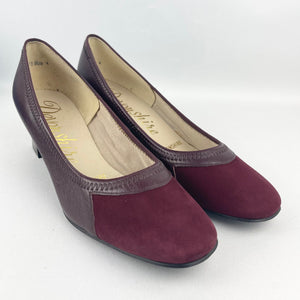 Original 1950's 1960's Burgundy Suede and Leather Court Shoes by Devonshire - Deadstock in Original Box - UK 4 *