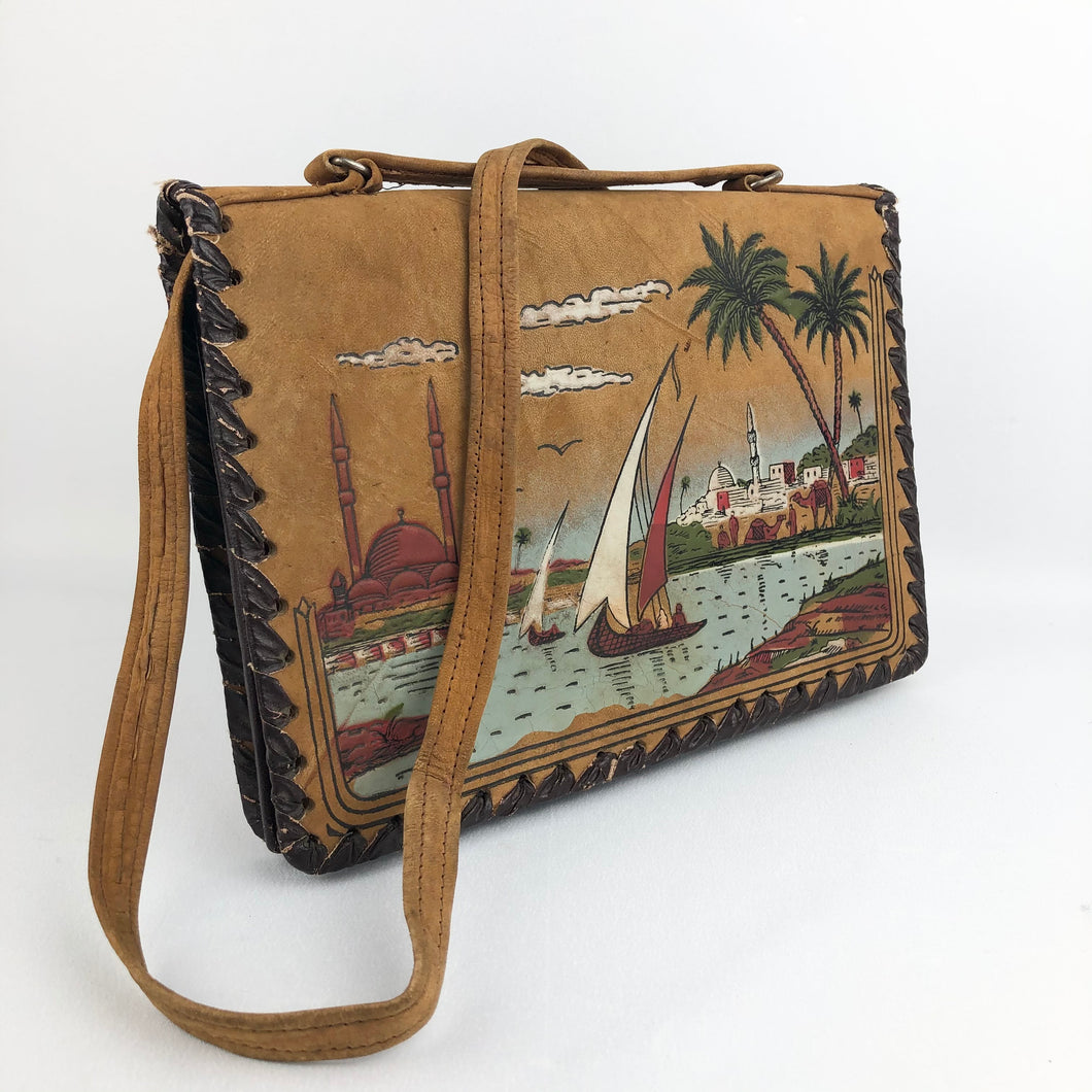 Vintage Tooled Leather Egyptian Tourist Bag – 1940s Style For You