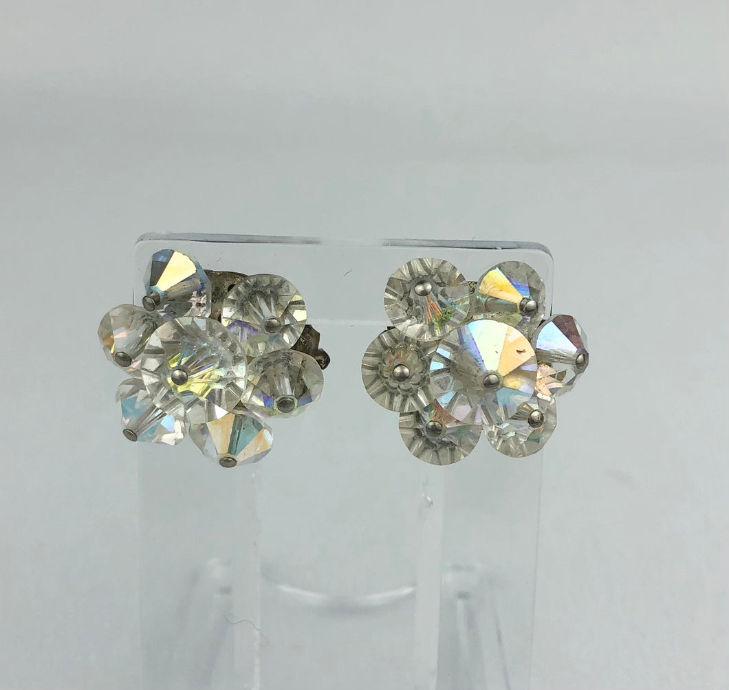 Vintage 1950s Clear Glass Clip On Earrings