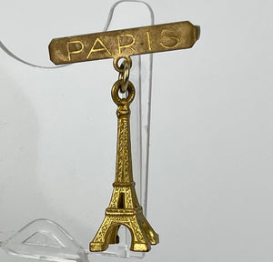 Vintage Mid Century Eiffel Tower Paris Tourist Brooch in Gold Tone