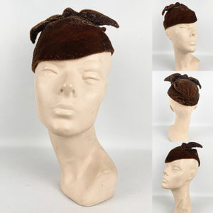 Charming 1970s Does 1930s Rust Coloured Cap with Bow Trim - Deco Detailing *