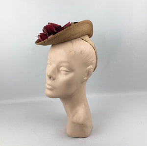 1940s Natural Straw Hat With Large Pink Floral Decoration