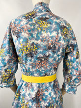 Load image into Gallery viewer, 1950s Blue and Mustard Floral Cotton Dress Robe - Bust 36 38 40
