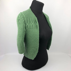 1940s Style Hand Knitted Bolero in Cypress Green - B34 36