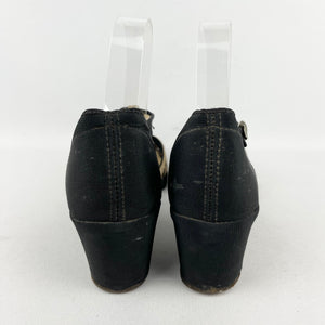 Original 1940's Black Wedges with Fabulous Gold Glitter Straps - UK 5.5 6