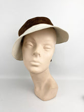 Load image into Gallery viewer, Original 1930&#39;s Cream Felt Hat with Warm Brown Velvet and Floral Trim
