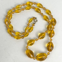 Load image into Gallery viewer, Original 1940s 1950s Amber Coloured Faceted Glass Graduated Bead Necklace
