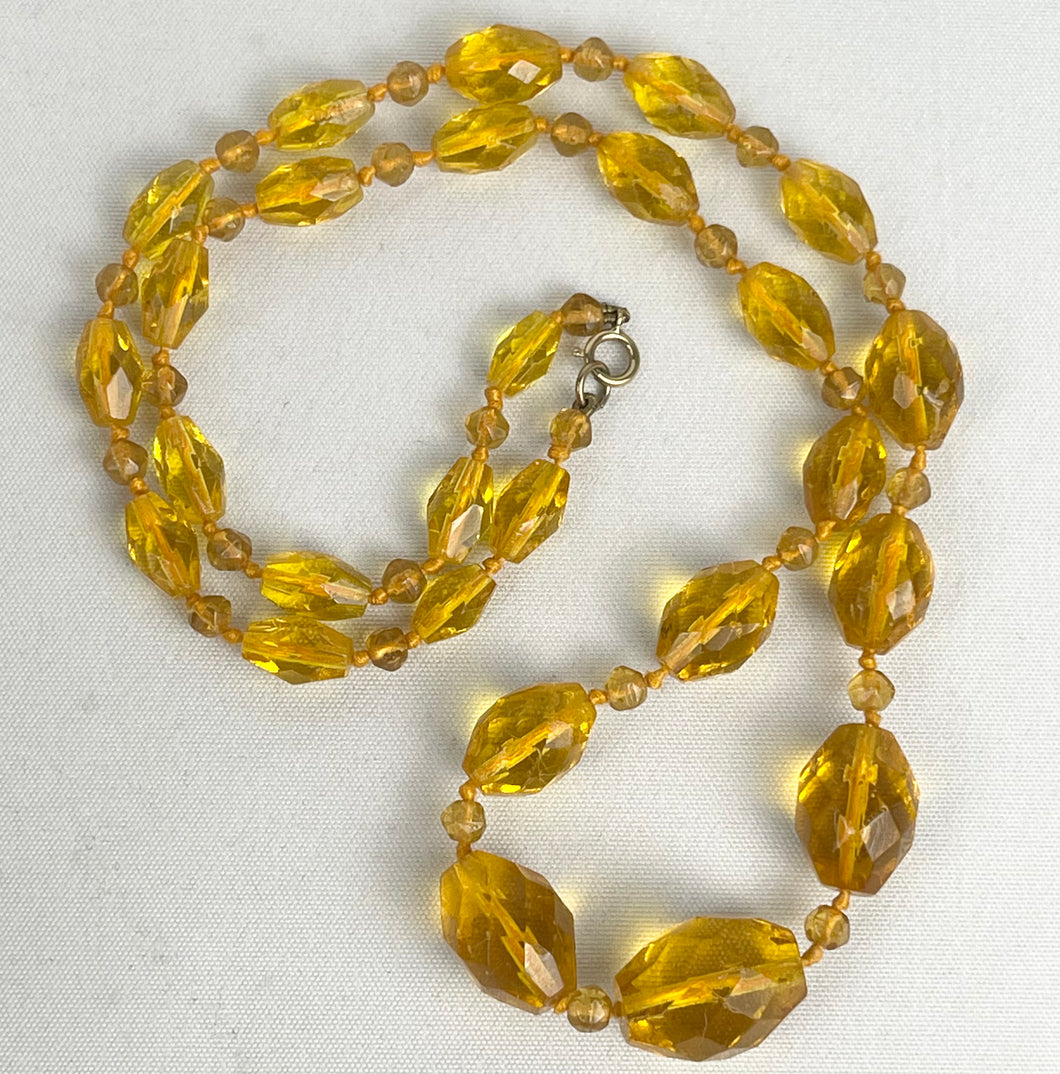 Original 1940s 1950s Amber Coloured Faceted Glass Graduated Bead Necklace