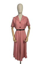 Load image into Gallery viewer, Original 1950&#39;s Dusky Pink Day Dress with Burgundy Buttons - Bust 36
