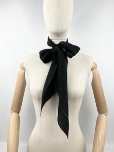 Original 1930's Black Crepe Dagger Point Scarf with Faggoting Detail - Great Christmas Gift