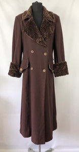 RESERVED FOR CAROLE DO NOT BUY Volup 1970s Does 1940s Chocolate Brown Coat with Faux Fur Trim on Collar and Cuffs - Bust 42" 44"