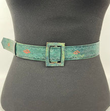 Load image into Gallery viewer, Original 1930s Dark Green Embossed Leather Belt - Waist 25 26 27 28
