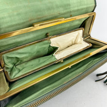 Load image into Gallery viewer, Original 1930&#39;s 1940&#39;s Green Leather Clutch Bag with Gold-Tone Accents

