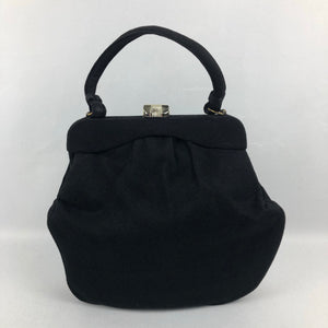 1940s Large Black Bag Covered with Fabric