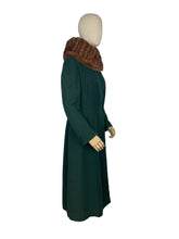 Load image into Gallery viewer, Exceptionally Beautiful Original 1930’s Ivy Green Textured Wool Coat with Genuine Fox Fur Collar - Bust 36 38
