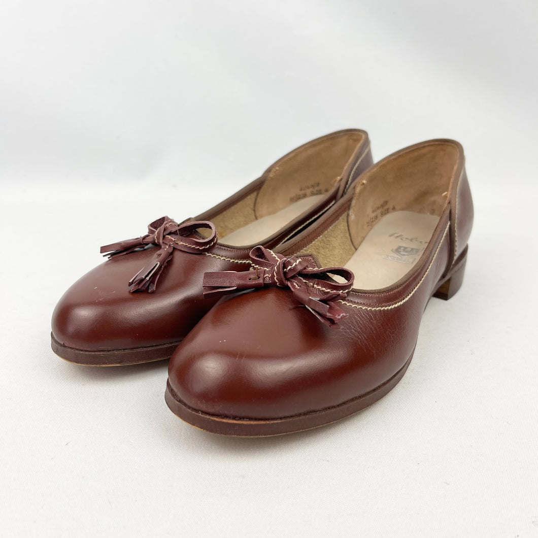 Original 1950's Chestnut Brown Leather Flat Shoes - Hoboes Hurrell of Norwich - UK 4 *