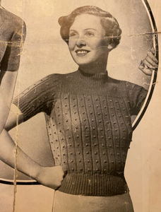 Late 1930's Reproduction Jumper with Broad Rib and Bobbles in Blue Turquoise - Bust 33 34 35 36