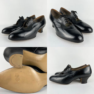 Original 1940s CC41 Black Leather Lace Up Shoes - UK Size 6.5*