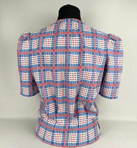 1940s Reproduction Blouse in Red, White and Blue Check - Bust 35 36 37