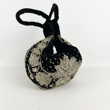 Load image into Gallery viewer, Vintage Black Velvet Evening Bag with Metallic Silver Embroidery
