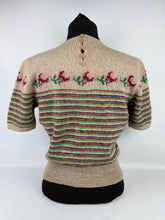 Load image into Gallery viewer, Original 1950s Fair Isle Roses Knit with Colourful Stripes - Bust 36 37
