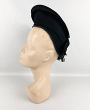 Load image into Gallery viewer, Original 1940&#39;s Inky Black Felt Hat with Fabulous Shaping and Net Trim
