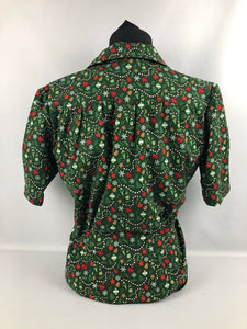 1940s Reproduction Christmas Blouse in Riley Blake Cotton - Bust 38" 40"