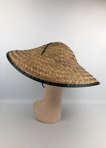 Original 1940s or 1950s Statement Straw Hat with Black Trim
