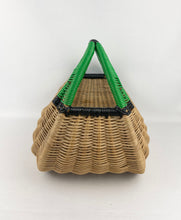 Load image into Gallery viewer, Original 1930&#39;s Wicker Basket with Black and Green Trim - Perfect Picnic Basket
