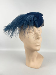 Beautiful Vintage 1950's Straw Hat with Velvet and Ostrich Feather Trim - A Cross-Keys Hat