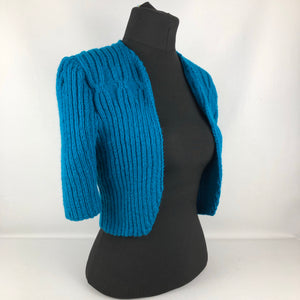 1940s Reproduction Hand Knitted Bolero in Empire Blue - B34 35 36 37 38
