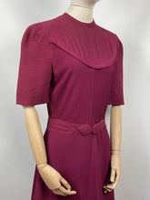 Load image into Gallery viewer, Original 1930s Belted Burgundy Crepe Tunic Dress with Pin Tucked Bodice and Sleeves - Bust 35 36
