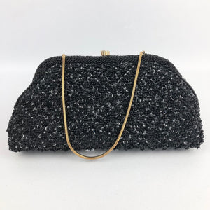 Original 1950s Black Sequin and Beaded Evening Bag by Le Soir